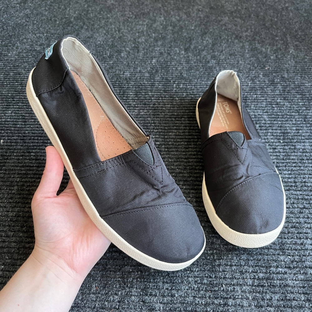 TOMS Alpargata Canvas Slip On Shoes Womens 9.5 Black Good Casual Flat Sneakers
